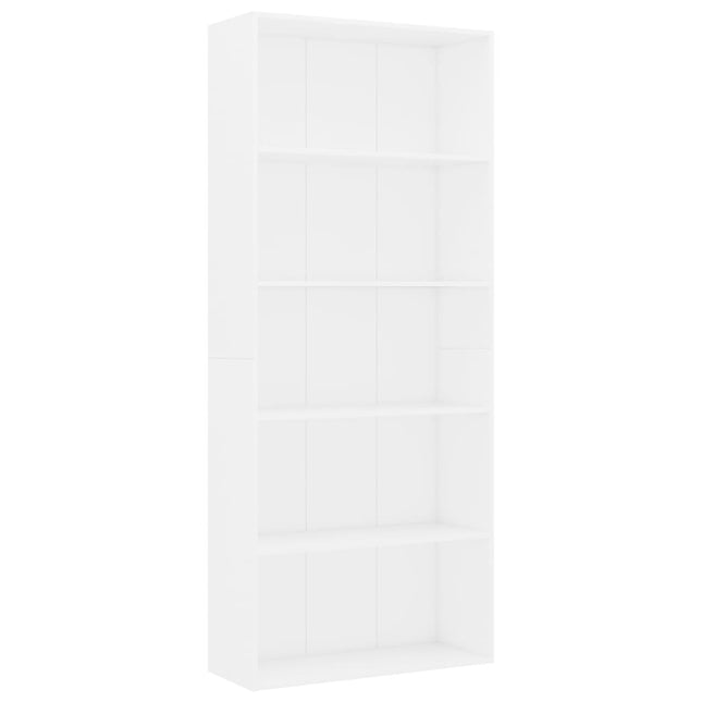 bogreol med 5 hylder 80x30x189 cm konstrueret træ hvid