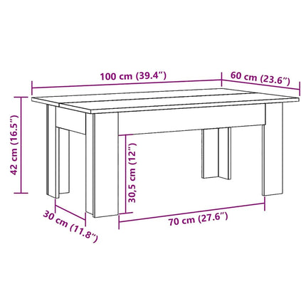 sofabord 100x60x42 cm konstrueret træ sort