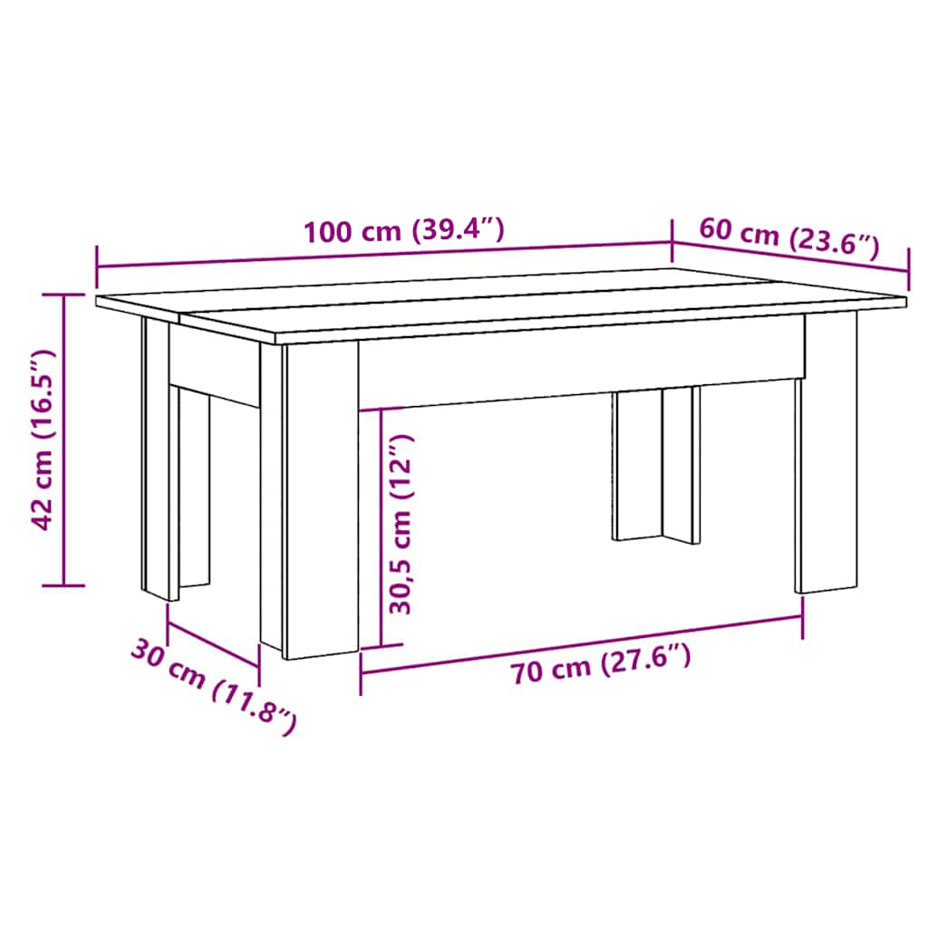 sofabord 100x60x42 cm konstrueret træ betongrå