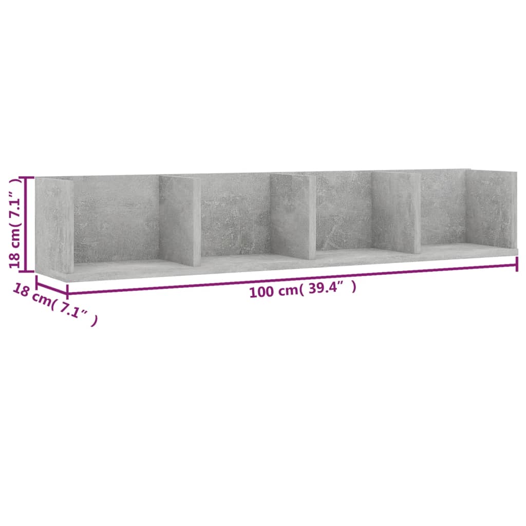 CD-hylde 100x18x18 cm konstrueret træ betongrå