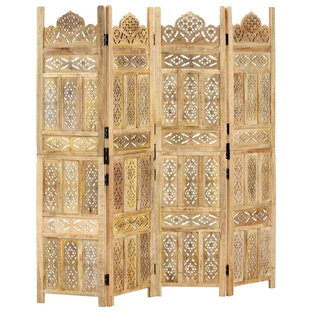 vidaXL 4-panels rumdeler håndskåret 160 x 165 cm massivt mangotræ