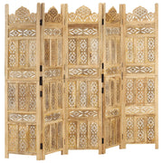5-panels rumdeler håndskåret 200 x 165 cm massivt mangotræ