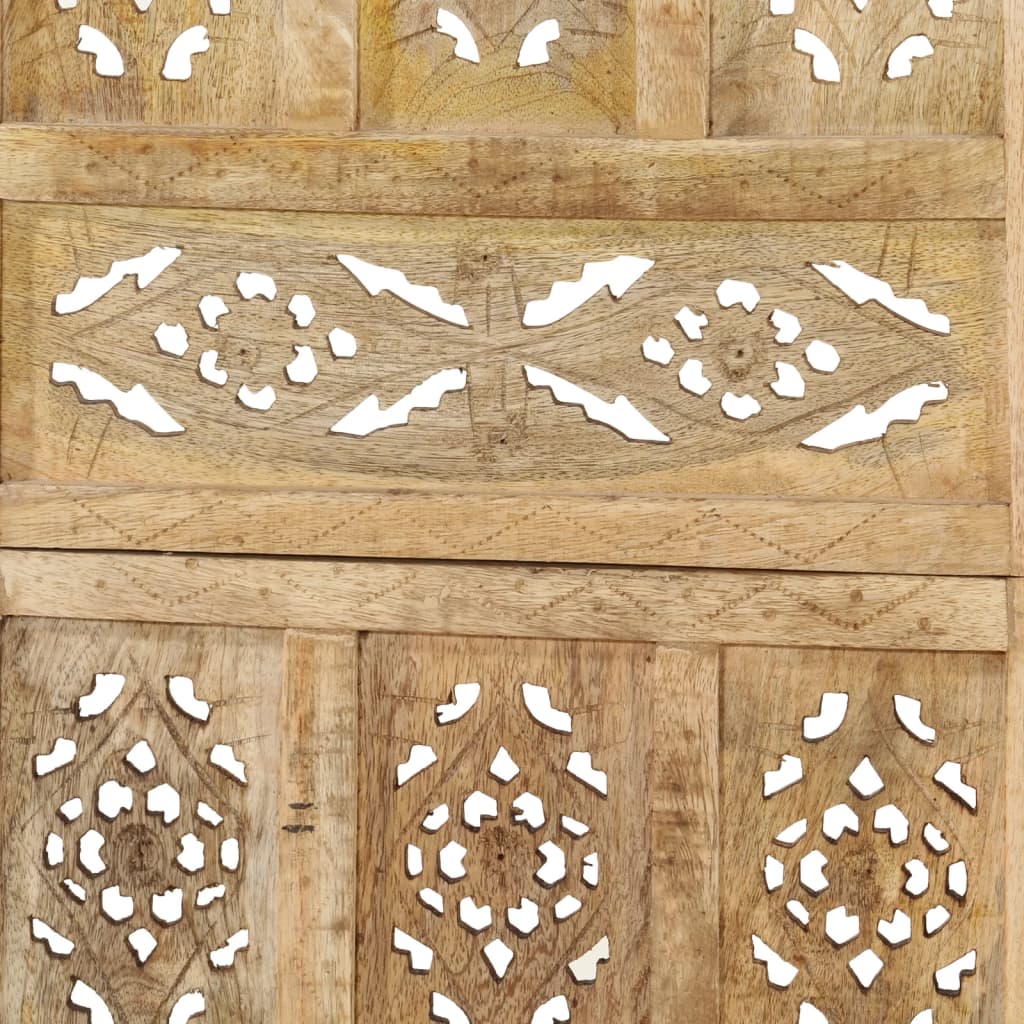 5-panels rumdeler håndskåret 200 x 165 cm massivt mangotræ