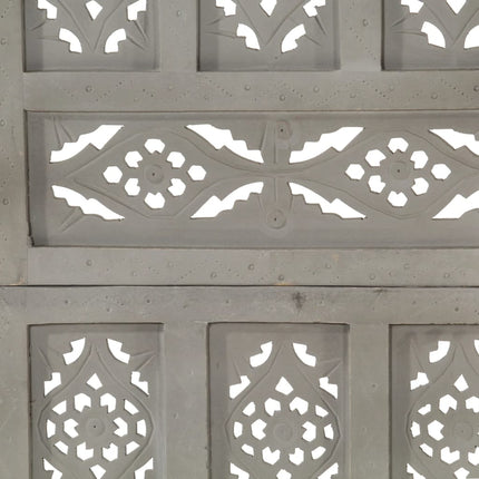 4-panels rumdeler håndskåret 160x165 cm massivt mangotræ grå