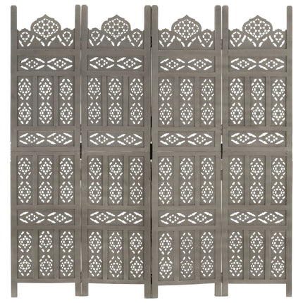 4-panels rumdeler håndskåret 160x165 cm massivt mangotræ grå
