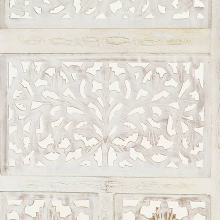 4-panels rumdeler håndskåret 160 x 165 cm massivt mangotræ hvid