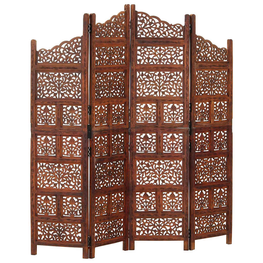 vidaXL 4-panels rumdeler håndskåret 160 x 165 cm massivt mangotræ brun