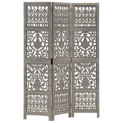 3-panels rumdeler håndskåret 120 x 165 cm massivt mangotræ grå