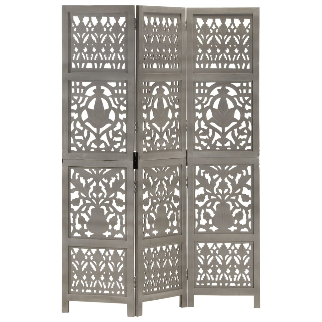3-panels rumdeler håndskåret 120 x 165 cm massivt mangotræ grå billede