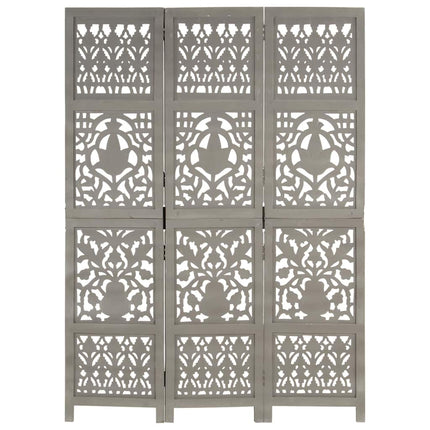 3-panels rumdeler håndskåret 120 x 165 cm massivt mangotræ grå