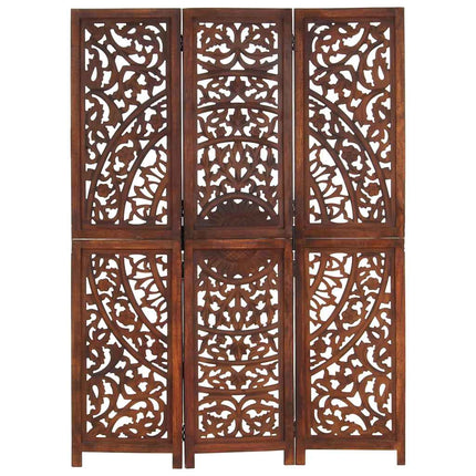 3-panels rumdeler håndskåret 120 x 165 cm massivt mangotræ brun