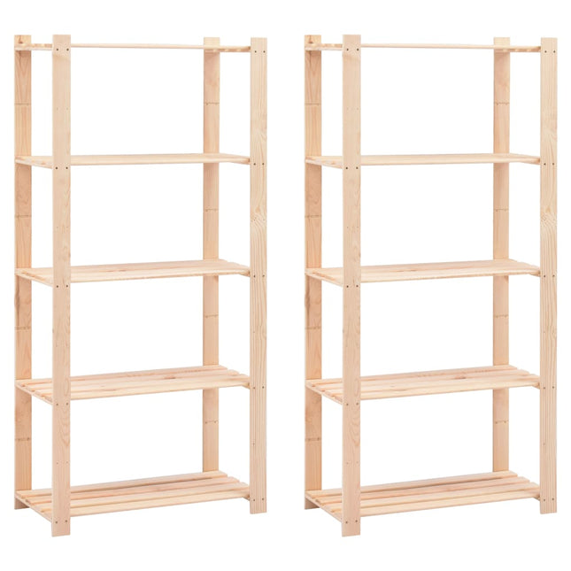reoler 2 stk. 5 hylder 80x38x170 cm massivt fyrretræ 250 kg