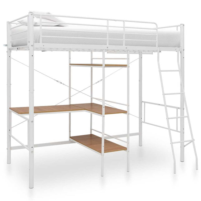 sengestel til køjeseng med bord 90x200 cm metal hvid