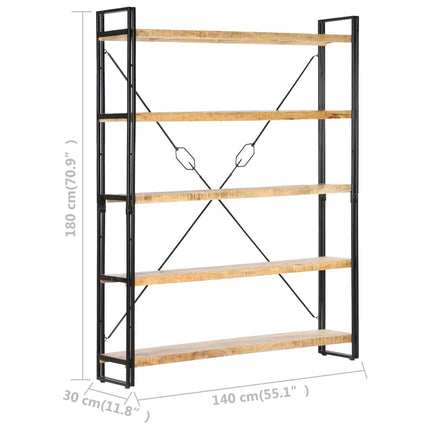 bogreol med 5 hylder 140x30x180 cm massivt mangotræ