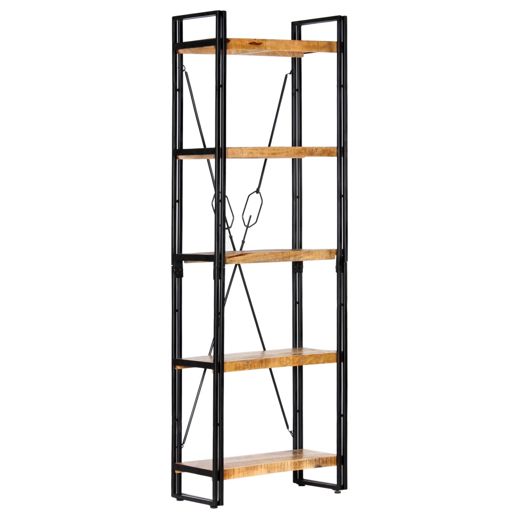 Bogreol med 5 hylder 60×30×180 cm i massivt mangotræ og stål - industrielt design