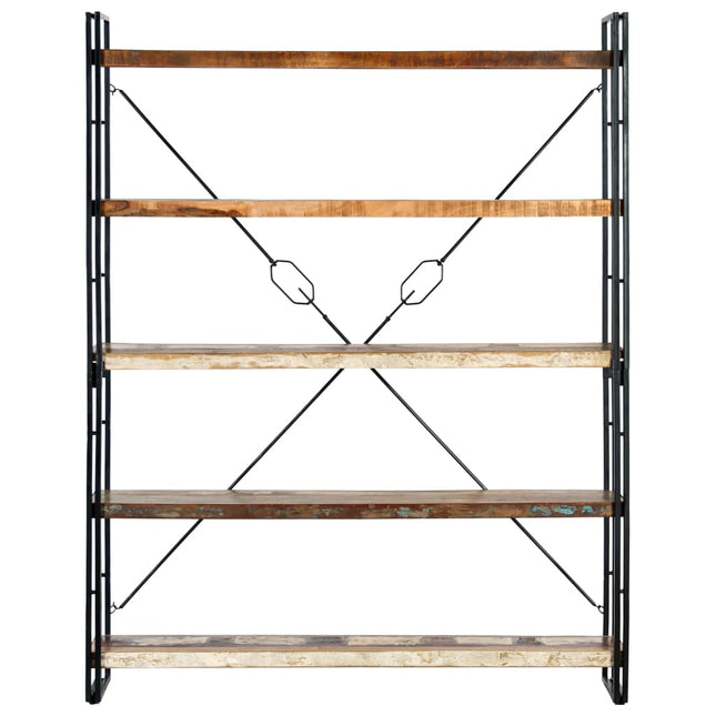 bogreol med 5 hylder 140x30x180 cm massivt genbrugstræ