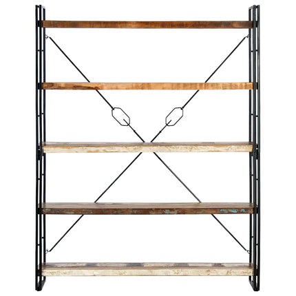 bogreol med 5 hylder 140x30x180 cm massivt genbrugstræ