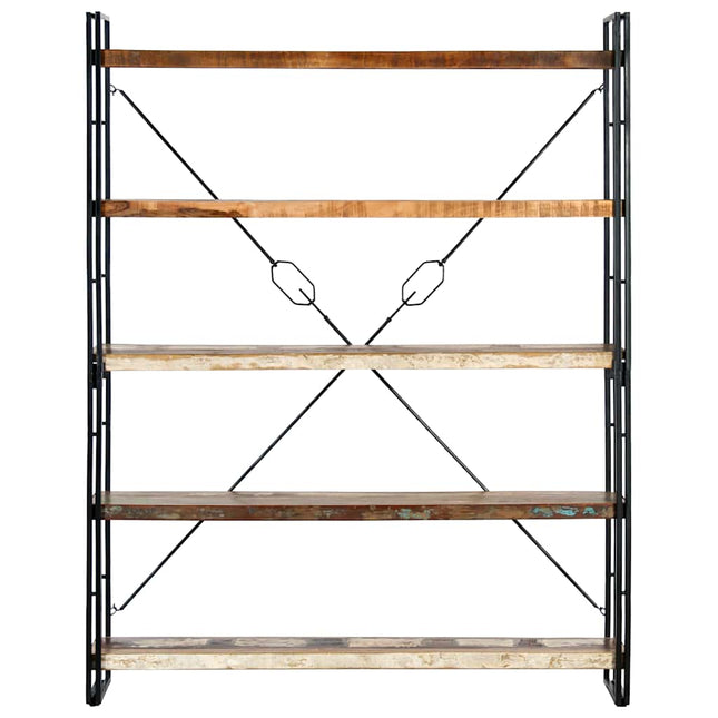 bogreol med 5 hylder 140x30x180 cm massivt genbrugstræ