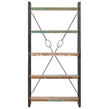 bogreol med 5 hylder 90x30x180 cm massivt genbrugstræ