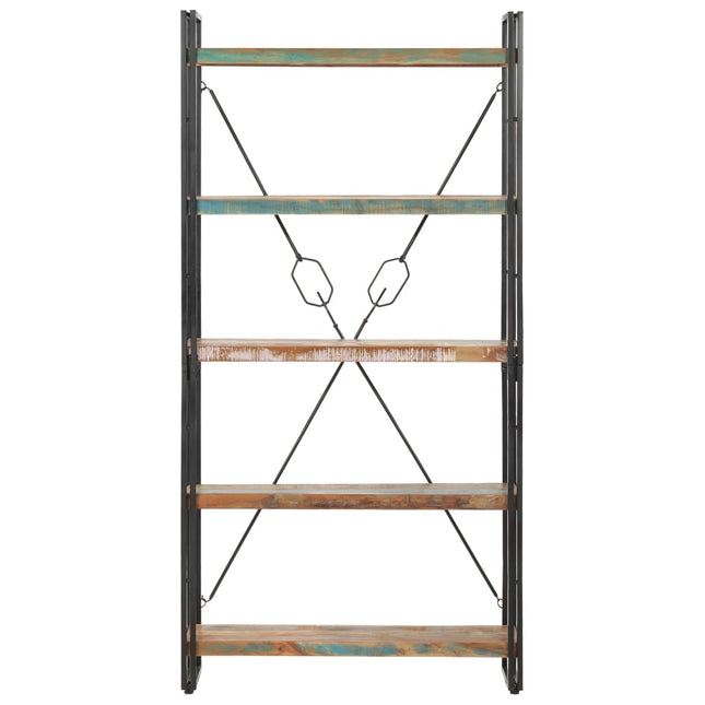 bogreol med 5 hylder 90x30x180 cm massivt genbrugstræ