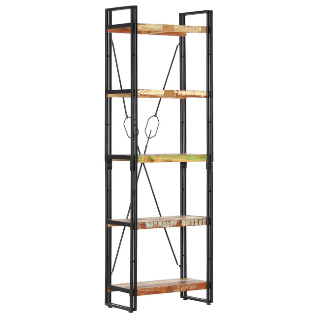 bogreol med 5 hylder 60x30x180 cm massivt genbrugstræ