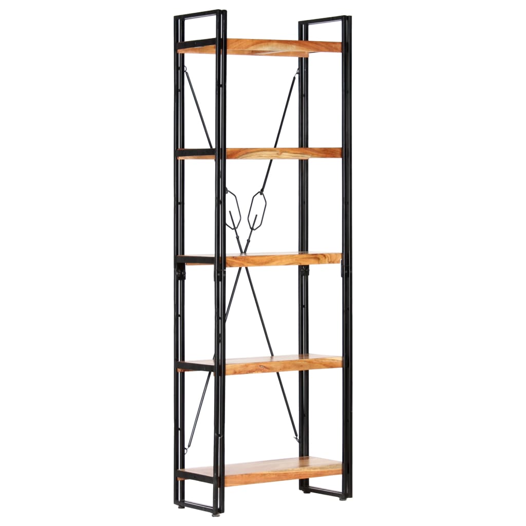 Bogreol i 5 niveauer - 60×30×180 cm i massivt akacietræ og stål