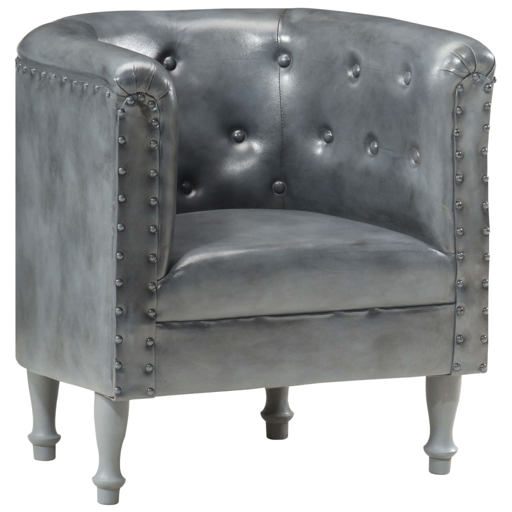 lænestol ægte læder grå