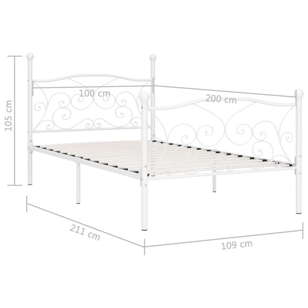sengestel med lamelbund 100 x 200 cm metal hvid