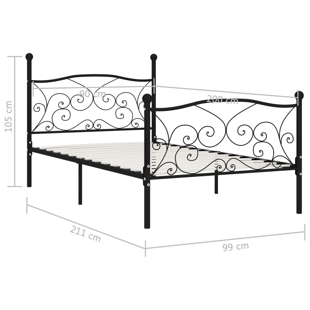 sengestel med lamelbund 90 x 200 cm metal sort