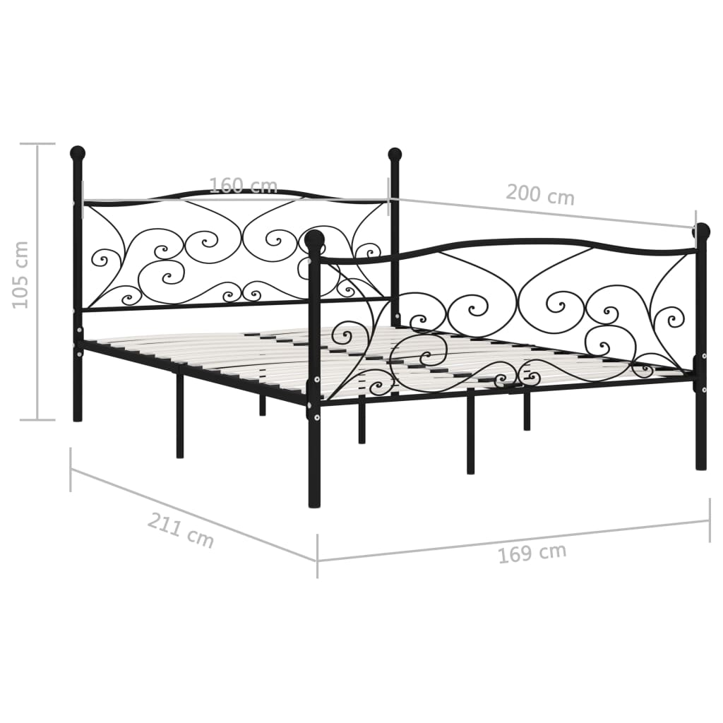 sengestel med lamelbund 160 x 200 cm metal sort