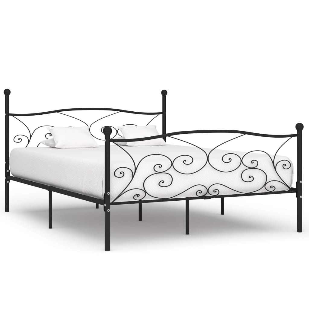 sengestel med lamelbund 200 x 200 cm metal sort