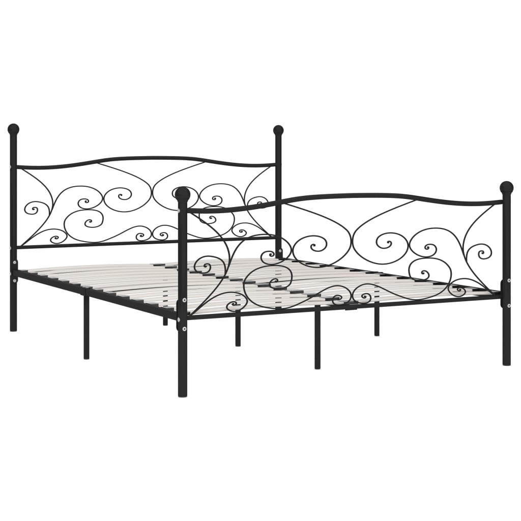 sengestel med lamelbund 200 x 200 cm metal sort