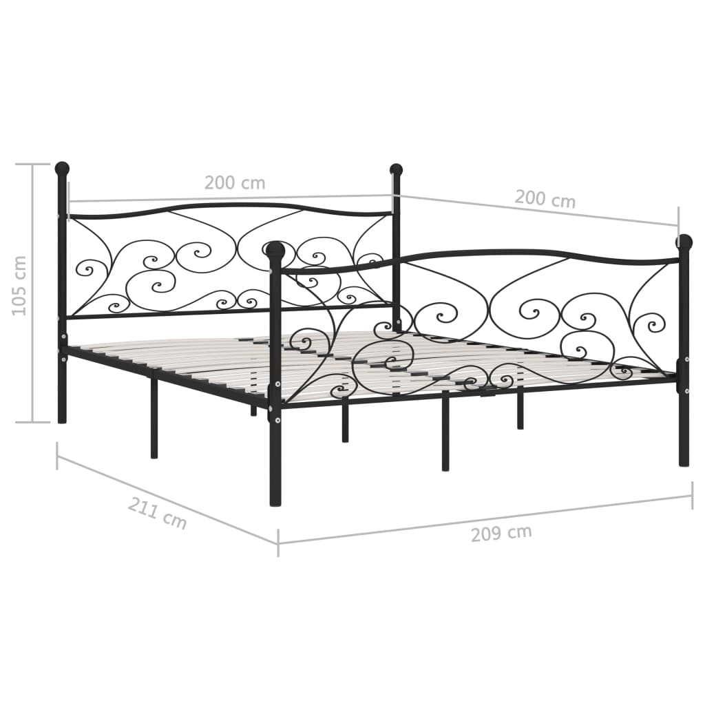 sengestel med lamelbund 200 x 200 cm metal sort
