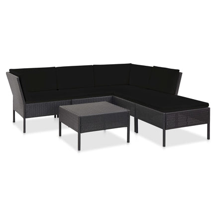 haveloungesæt 6 dele med hynder polyrattan sort