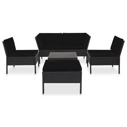 haveloungesæt 6 dele med hynder polyrattan sort