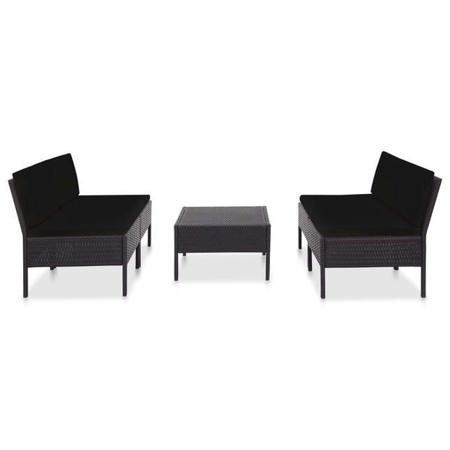 havesofasæt med hynder 5 dele polyrattan sort