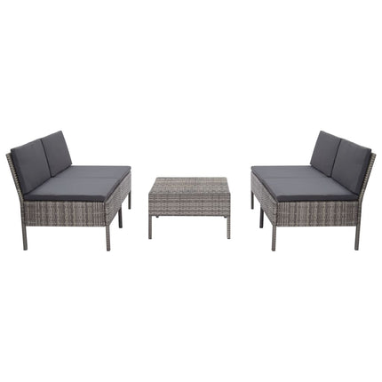 havesofasæt 5 dele med hynder polyrattan grå