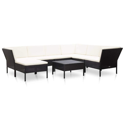 haveloungesæt 8 dele med hynder polyrattan sort