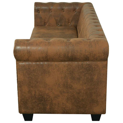 Chesterfield Sofa 3-personers Brun Kunstlæder