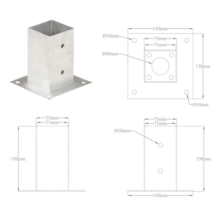 stolpefod 4 stk. 71 mm galvaniseret metal