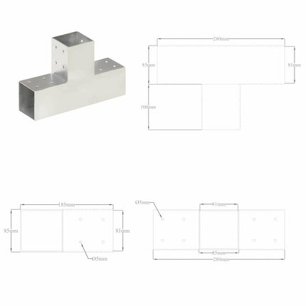 stolpebeslag T-form 81x81 mm galvaniseret metal