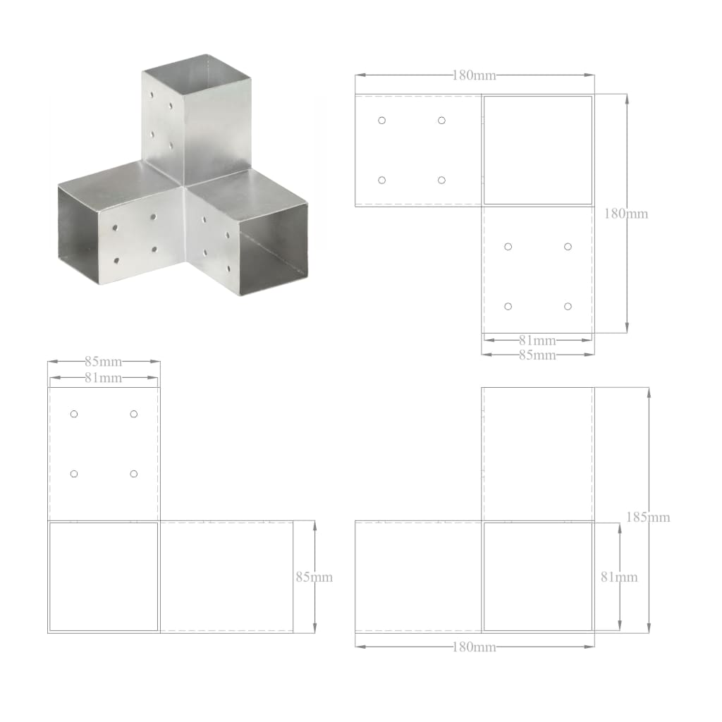 stolpebeslag Y-form 81x81 mm galvaniseret metal