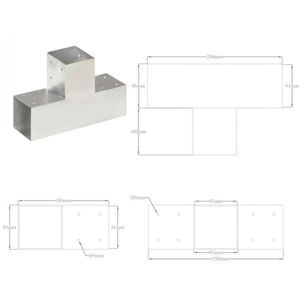 stolpebeslag T-form 91x91 mm galvaniseret metal