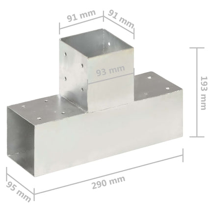 stolpebeslag T-form 4 stk. 91x91 mm galvaniseret metal