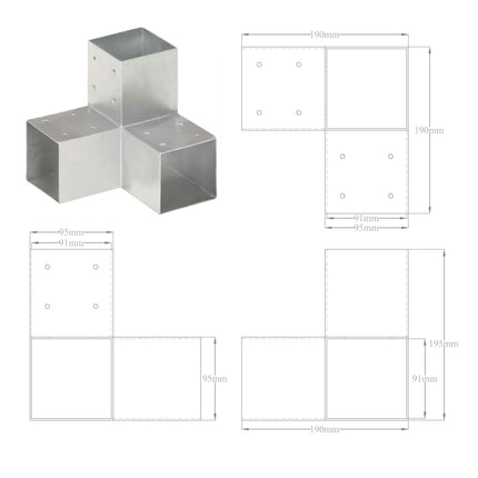 stolpebeslag Y-form 4 stk. 91x91 mm galvaniseret metal
