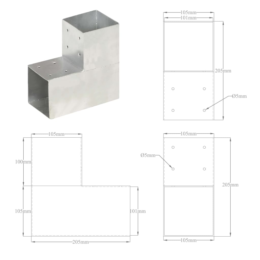 stolpebeslag L-form 101x101 mm galvaniseret metal