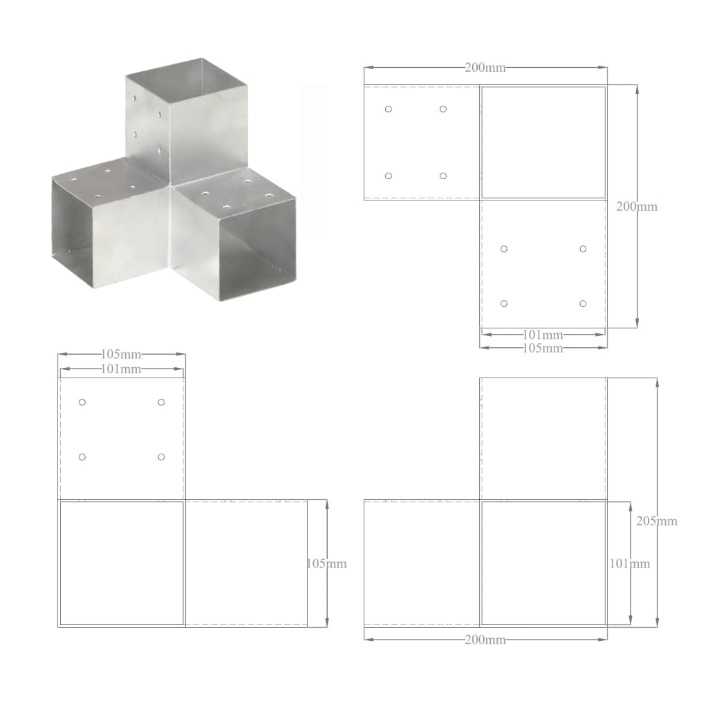 stolpebeslag Y-form 4 stk. 101x101 mm galvaniseret metal