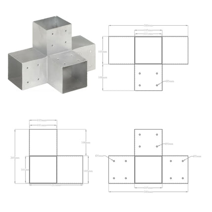 stolpebeslag X-form 101x101 mm galvaniseret metal