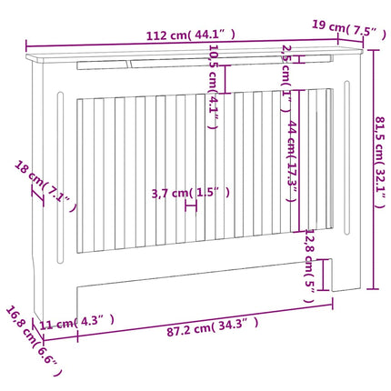 radiatorskjuler 112x19x81,5 cm konstrueret træ grå