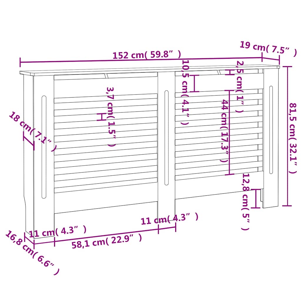 radiatorskjuler 152x19x81,5 cm MDF sort